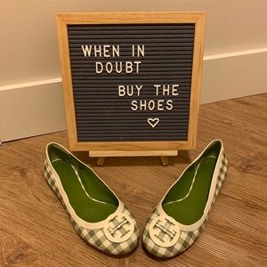 Tory Burch Green Gingham Minnie Flats 💚